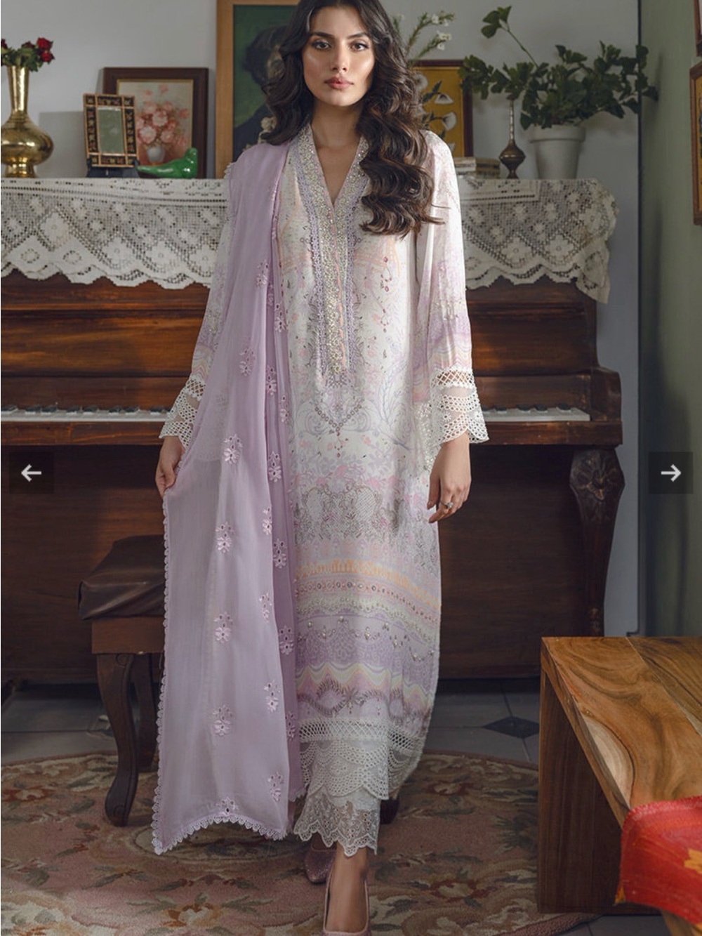 Ansab jahangir / Pakistani Embroidered Boho Tunic Dress in Blush and Lavender